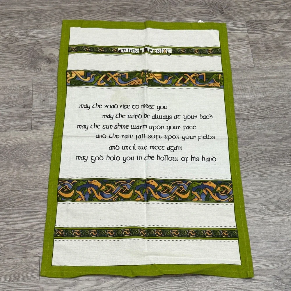 Clara Crafts Irish Blessing Tea Towel‎ Green Celtic Knot 100% Cotton Kitchen